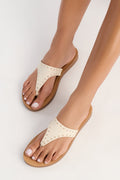Nitara Studded Flip Flops - Bone