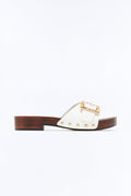 Delphia Buckle Wood Sandals - White