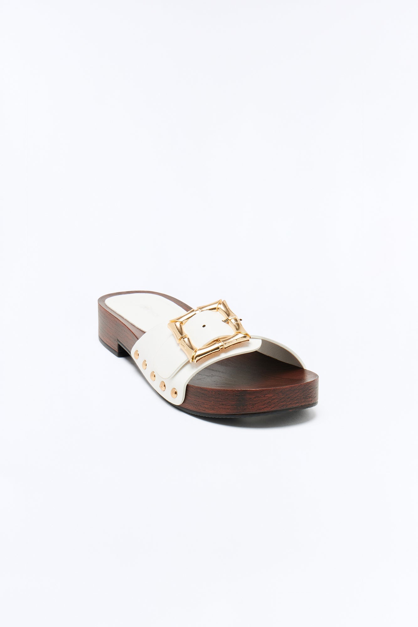 Delphia Buckle Wood Sandals - White