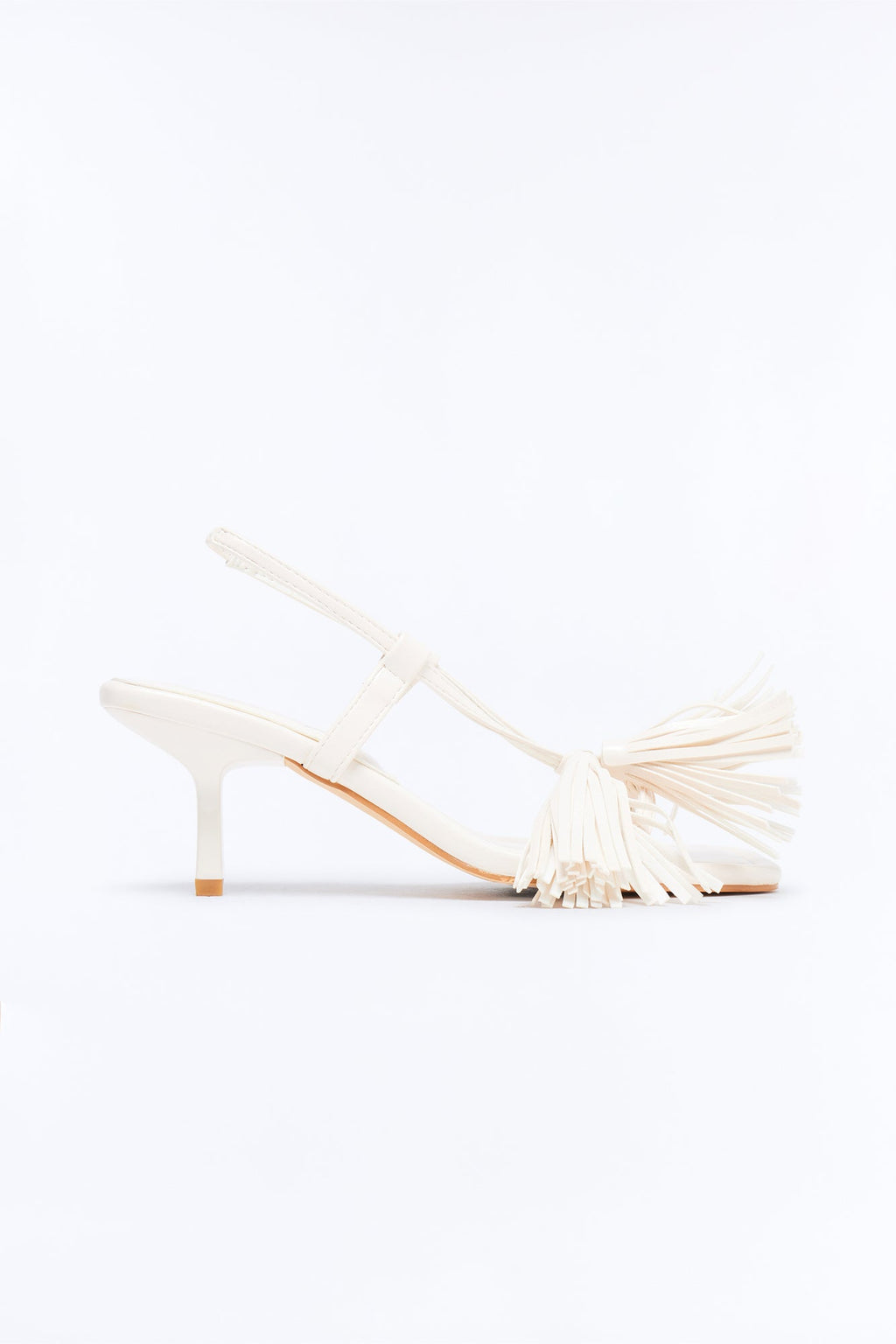 Lexla Fringe Slingback Heels - White