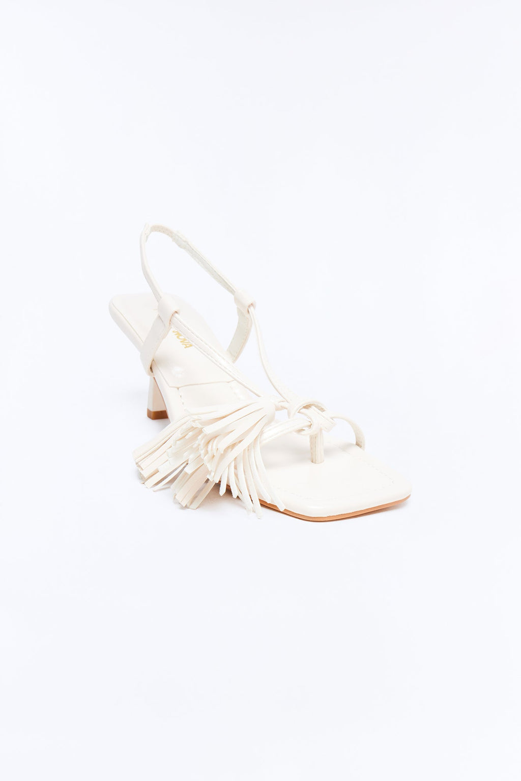 Lexla Fringe Slingback Heels - White