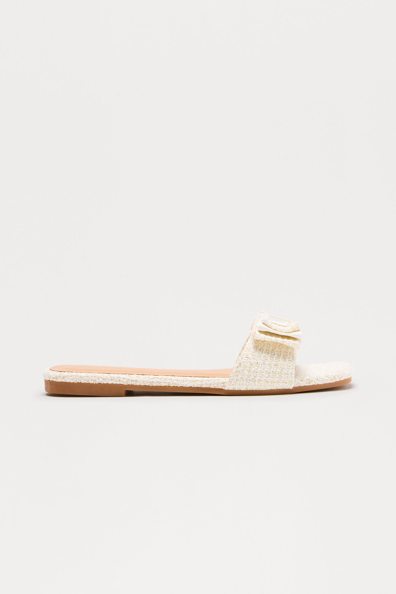 Leigh Tweed Bow Sandals - White
