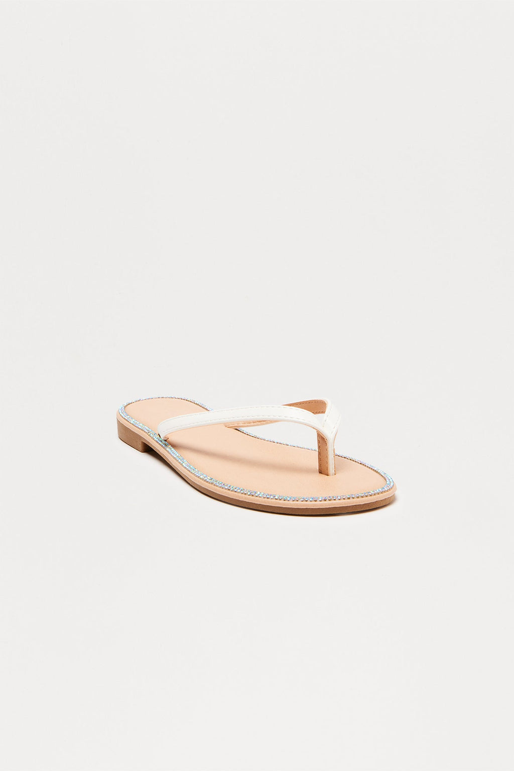 Topaz Rhinestone Flip Flops - White