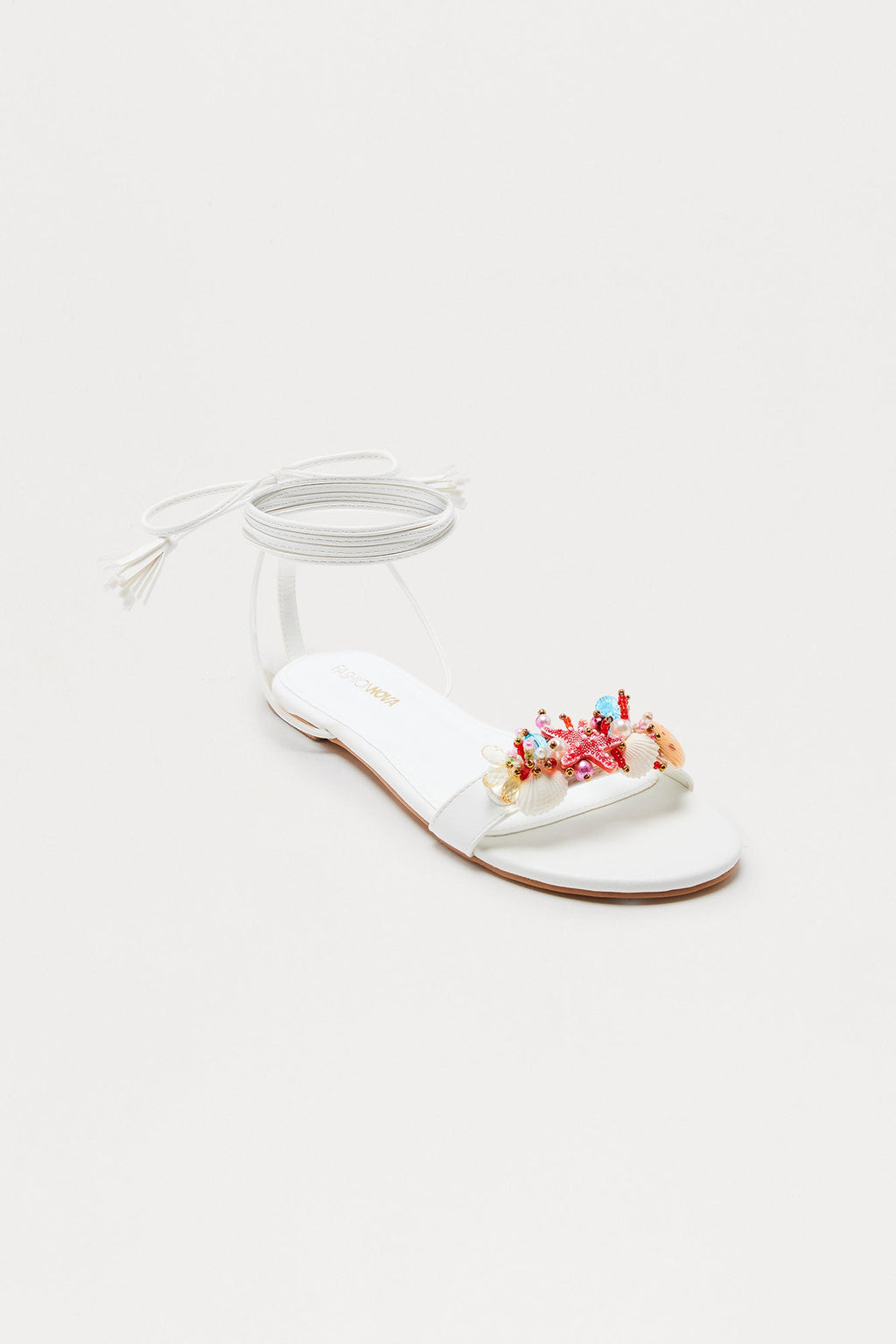 Sea Beaded Wrap Up Sandals - White