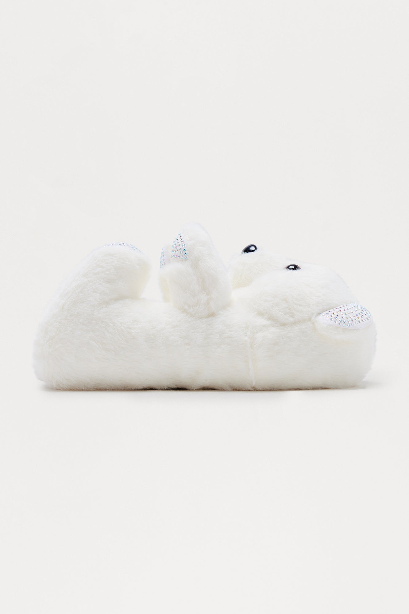 Lovey Rhinestone Bear Slippers - White