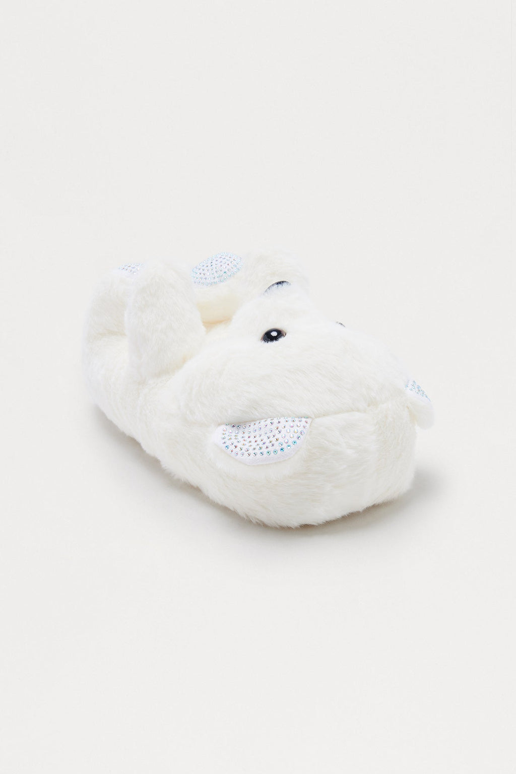Lovey Rhinestone Bear Slippers - White