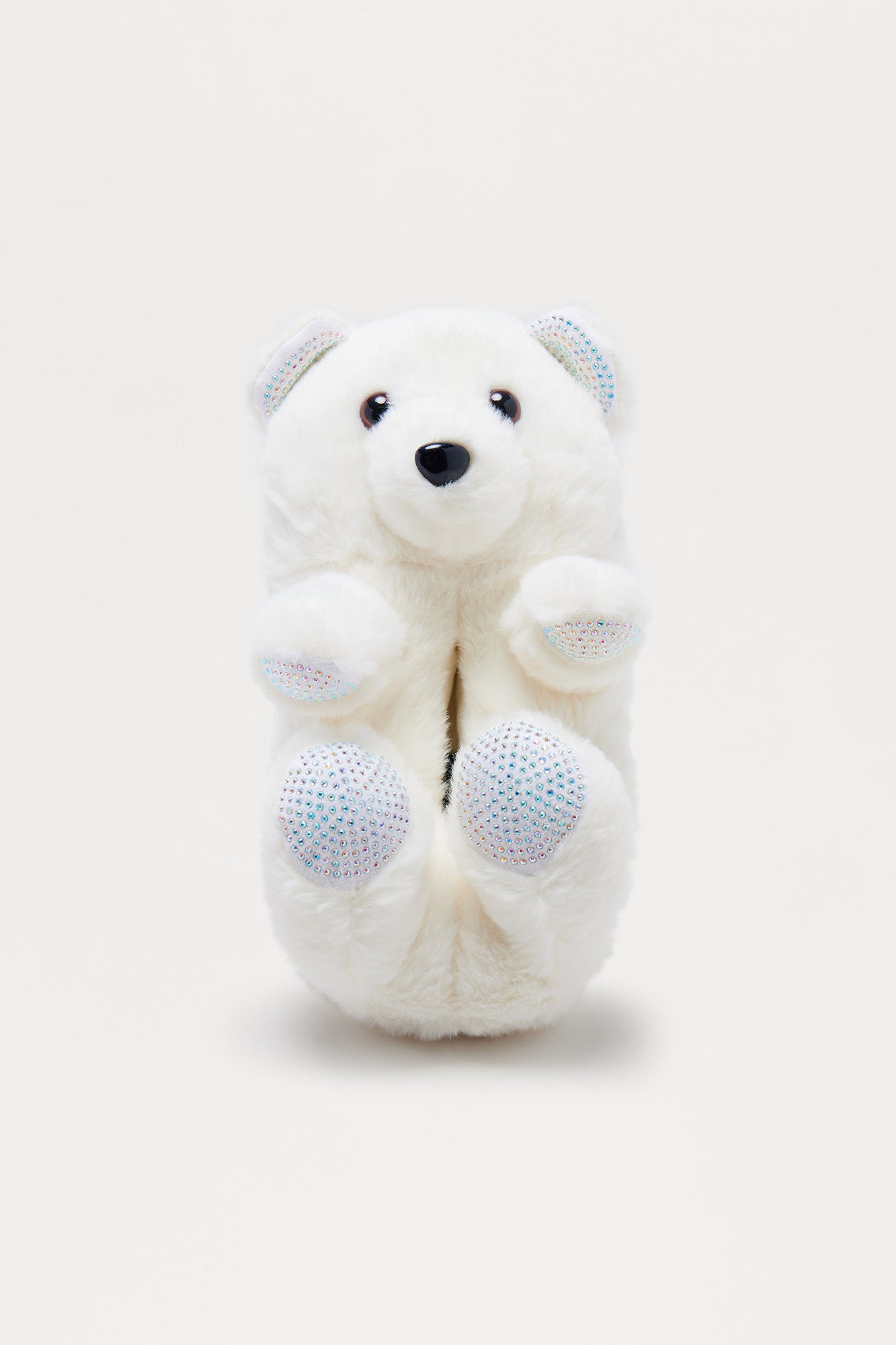 Lovey Rhinestone Bear Slippers - White