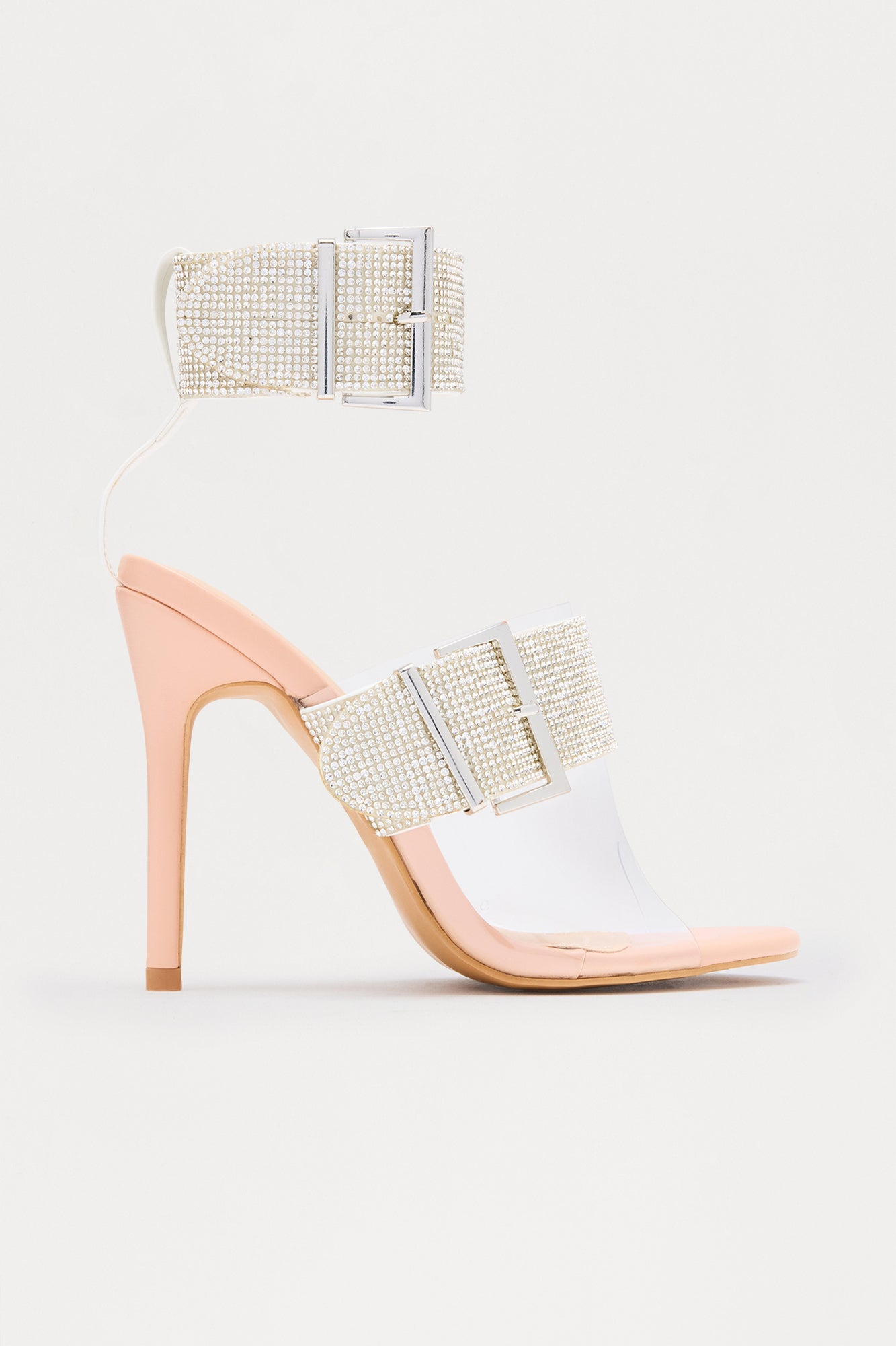 Faelynn Rhinestone Buckle Heels - Clear