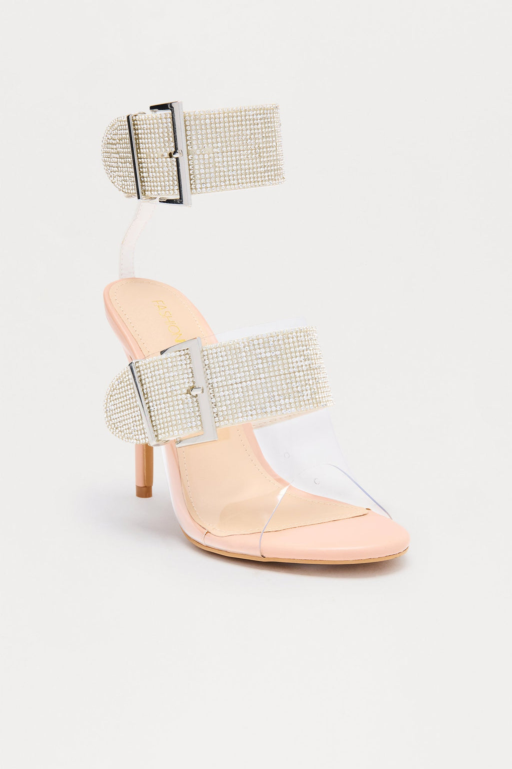 Faelynn Rhinestone Buckle Heels - Clear
