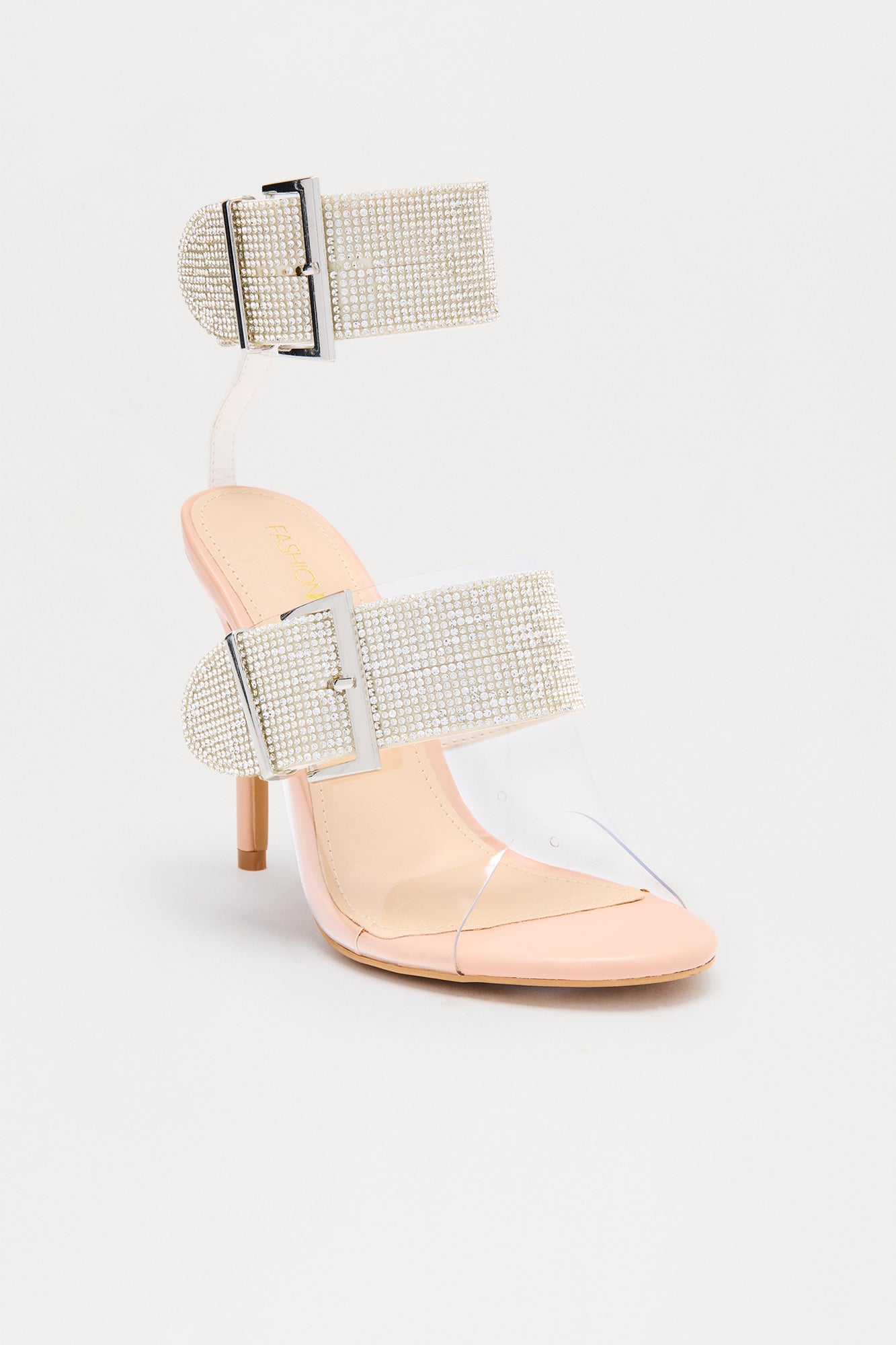 Faelynn Rhinestone Buckle Heels - Clear