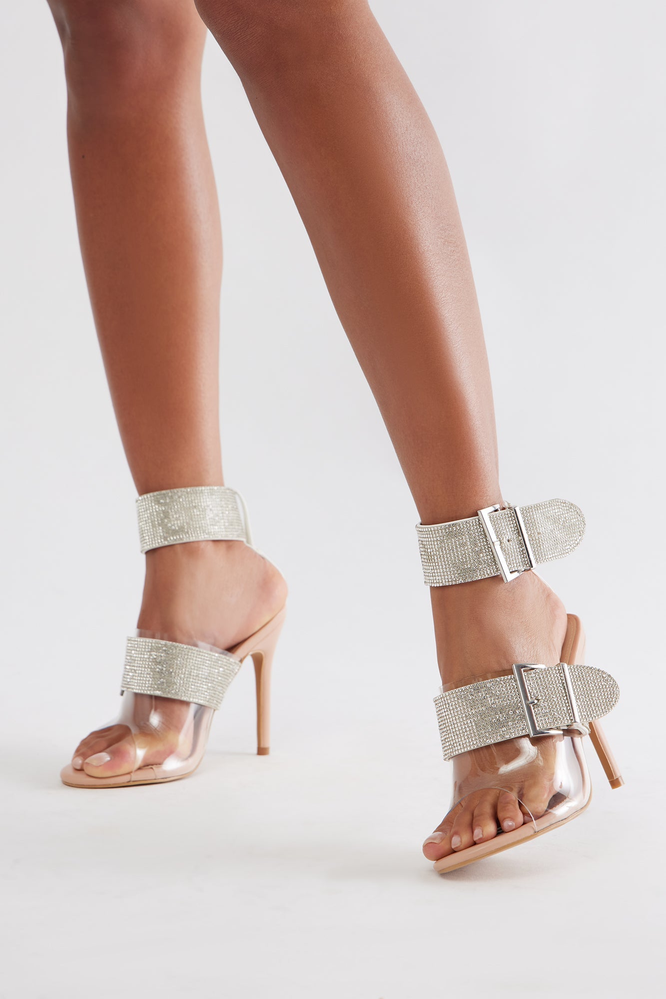 Faelynn Rhinestone Buckle Heels - Clear