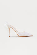 Halima Rhinestone Flower Pumps - White